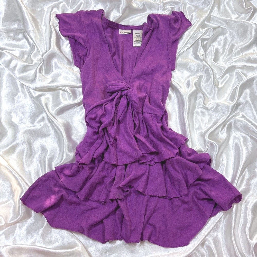 y2k Top Purple Excellent No Boundaries Tiered Ruffle Front Tie V-Neck XL 15